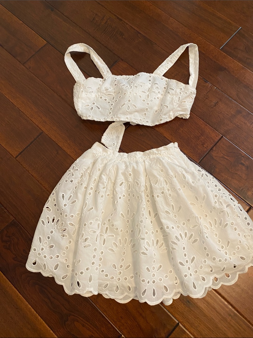 H&M White Eyelet Tie-Front Crop Top & Skirt Set
